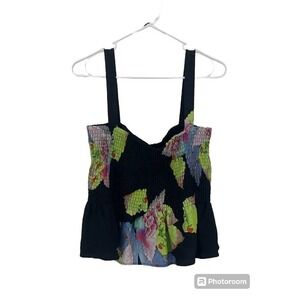 Cynthia Rowley Cascada‎ Sleeveless Smocked Crop Top Worn Flutter Hem Size Large